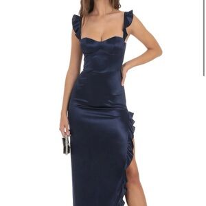 Lucy in the Sky Blue Satin Maxi Dress